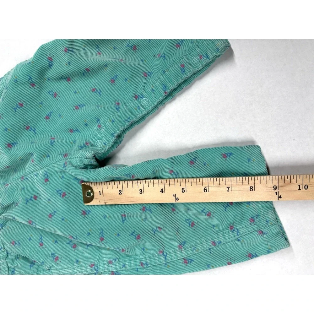 VTG OshKosh B'Gosh Floral Corduroy Overalls Girls‎ 18 month Green Triangle